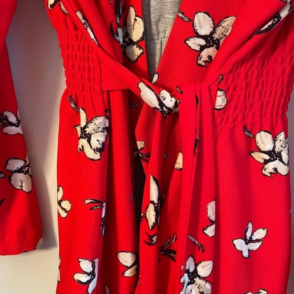 Lysse RED FLORAL BELTED KIMONO SHACKET Plus Size 2X JACKET Fringe CARDIGAN EUC - Picture 7 of 10